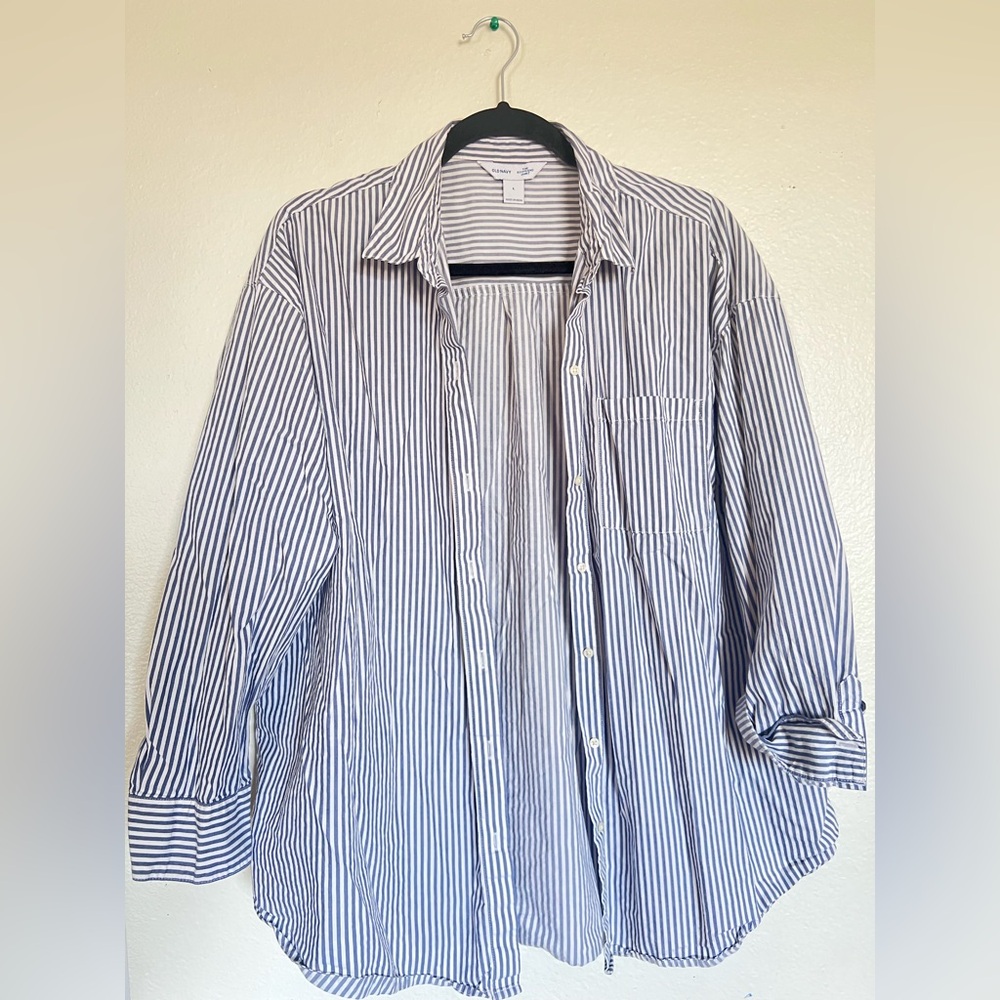 Old Navy the Boyfriend Shirt Blue and White Striped Button Down Shirt
